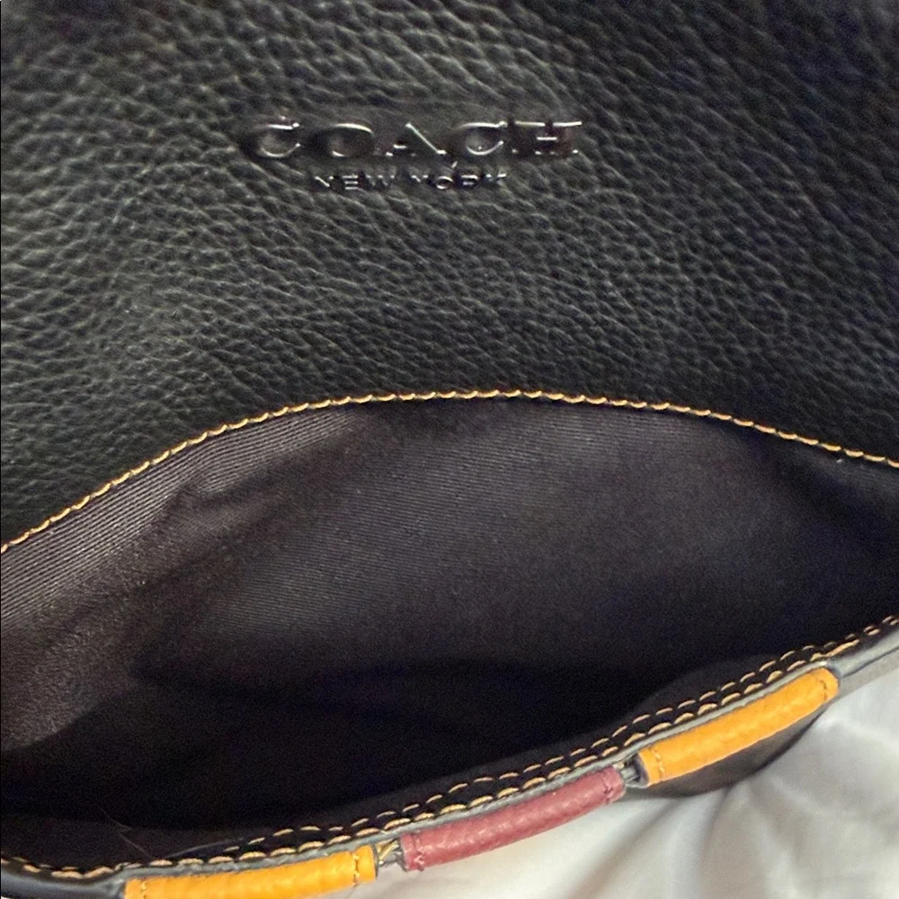 Coach Men’s Brown Signature Messenger Bag with Yellow & Red Stripes - Picture 5 of 8